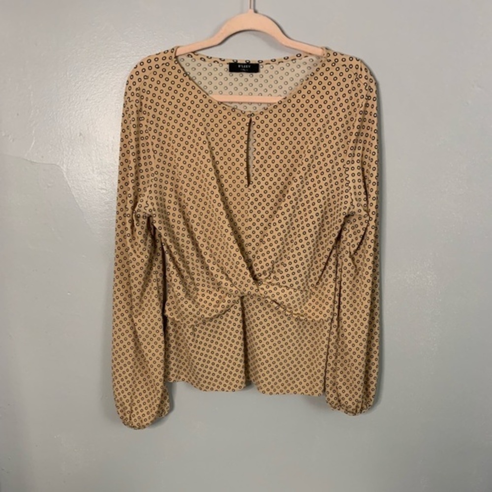 B’Leev Woman’s Balloon Sleeve Twist Tie Front Polka Dot Blouse Size XL